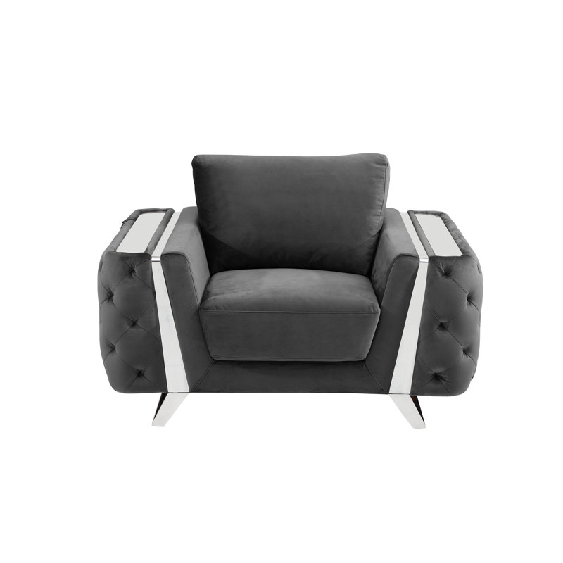 Fauteuil Nissa, Velours gris foncé, Chrome
