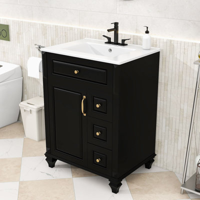 Meuble-lavabo autoportant classique avec lavabo en céramique, tablette réglable et grand rangement