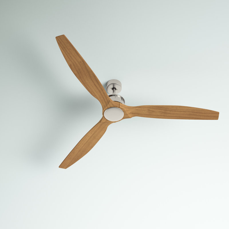 Ventilateur de plafond en bois moderne avec télécommande Akmani, Chrome brossé / teck