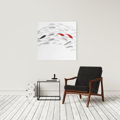 Swimming Fish Wave - Gray Canvas Aquatic Decor for Home