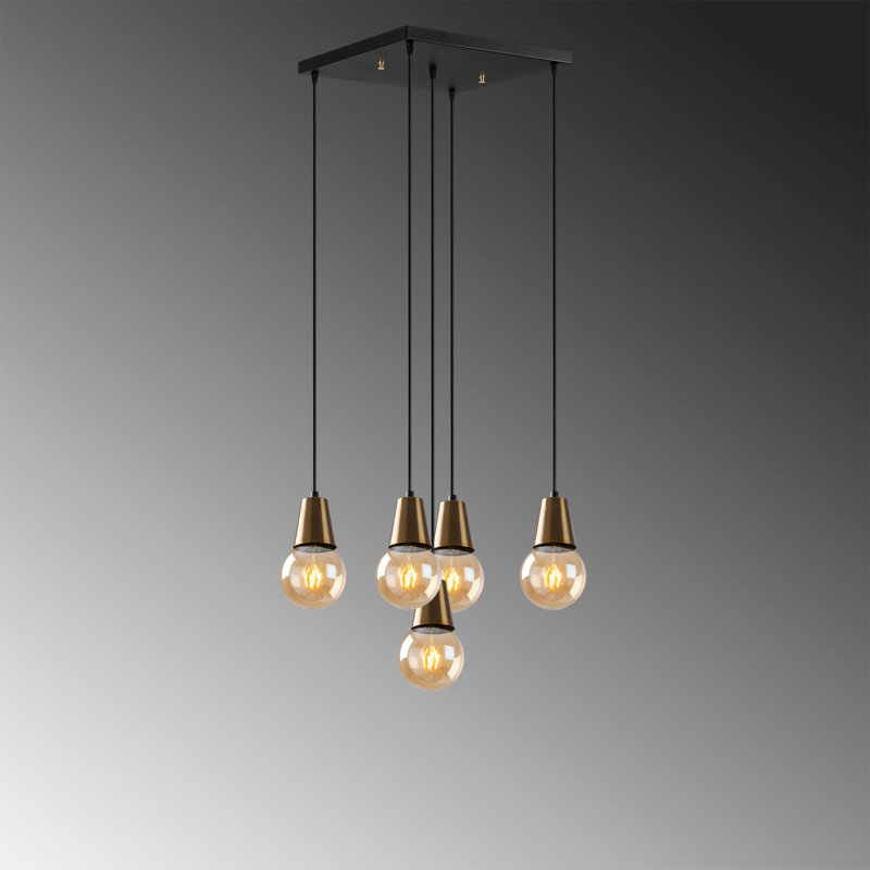 Luminaire suspendu grappe 5 lumières Randles, Noir / cuivre