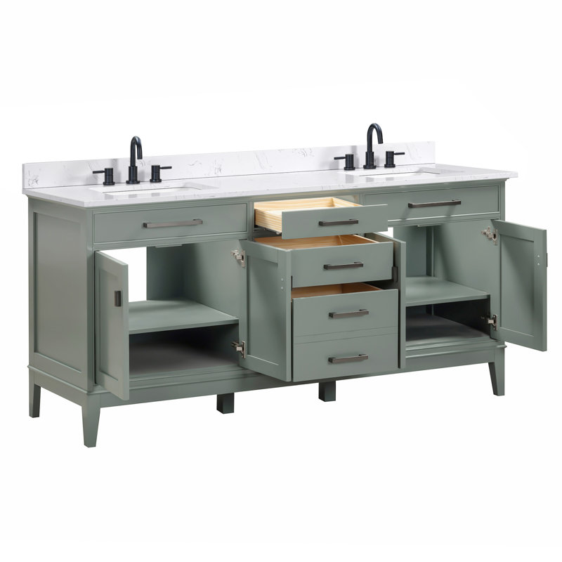 Madison 72" Double Bathroom Vanity Set, Smoke Green, 72", Cala White