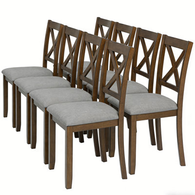 Ensemble de 8 chaises de salle à manger confortables, chaises de cuisine en bois massif avec siège en lin rembourré et dossier incurvé, chaises d'appoint rembourrées, capacité de 330 lb pour le salon, la maison de campagne, la décoration moderne