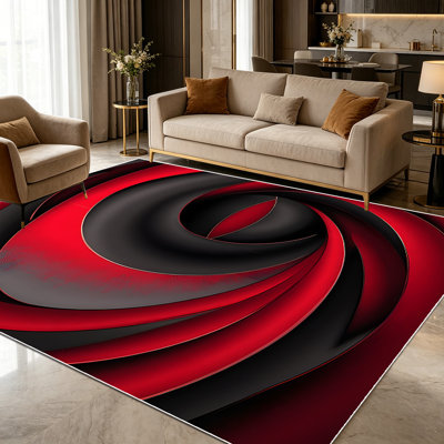 Tapis à motif géométrique abstrait rouge et noir 1pc pour le salon, doux et confortable, adapté à toutes les saisons, facile à entretenir, lavable à la machine, tapis de ferme sous la table convenant à la salle à manger, la chambre à coucher, la cuisine, le vestibule,