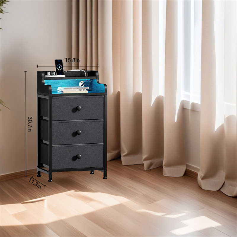 Tall Nightstand With Charging Station, Dark Gray