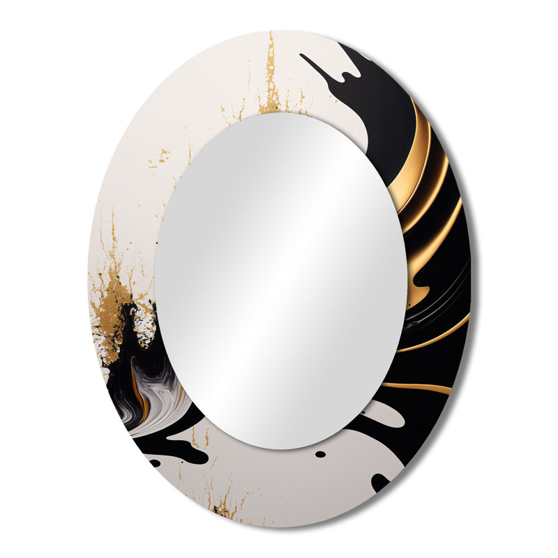 Vague noire et dorée - Miroir mural moderne ovale, 43 po x 33 po