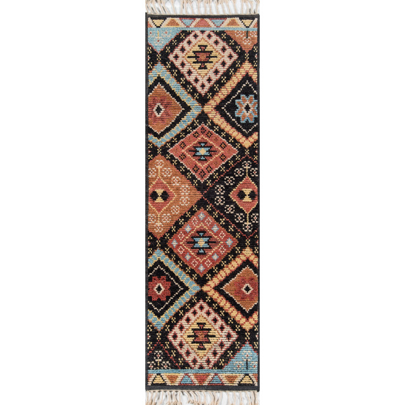 Tapis noir / brun en laine noué à la main Rushmore, Tapis de couloir 2 pi 3 po x 8 pi