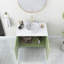 Meuble-lavabo de salle de bain 30 po avec lavabo, meuble de rangement autoportant avec 2 portes, lavabo rond en céramique blanche avec motif de pierre et comptoir blanc de Carrare, sans robinet, couleur vert clair-861999582
