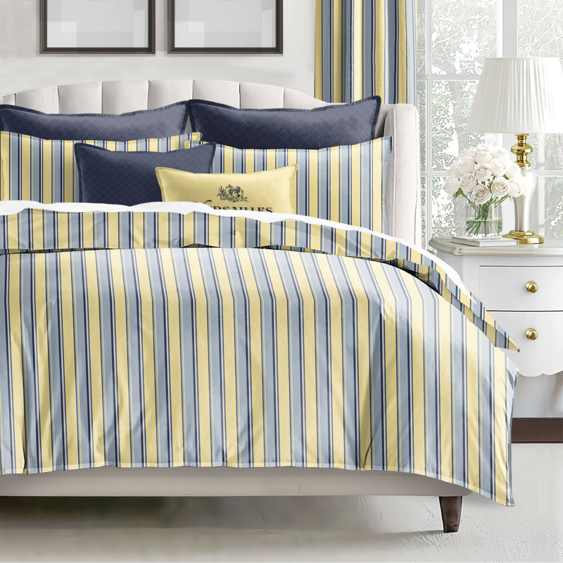 Gino Stripe Reversible Cotton Duvet Cover Set, Queen Duvet Cover + 2 Queen Shams