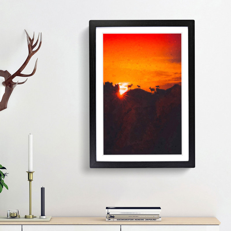 Goats upon the Mountain - Picture Frame Graphic Art Print, Black Framed, 87cm H x 62cm W x 2cm D