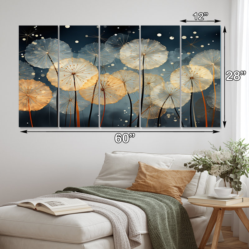 Blanc sarcelle pissenlit symphonie II - ensemble d'art mural floral en métal