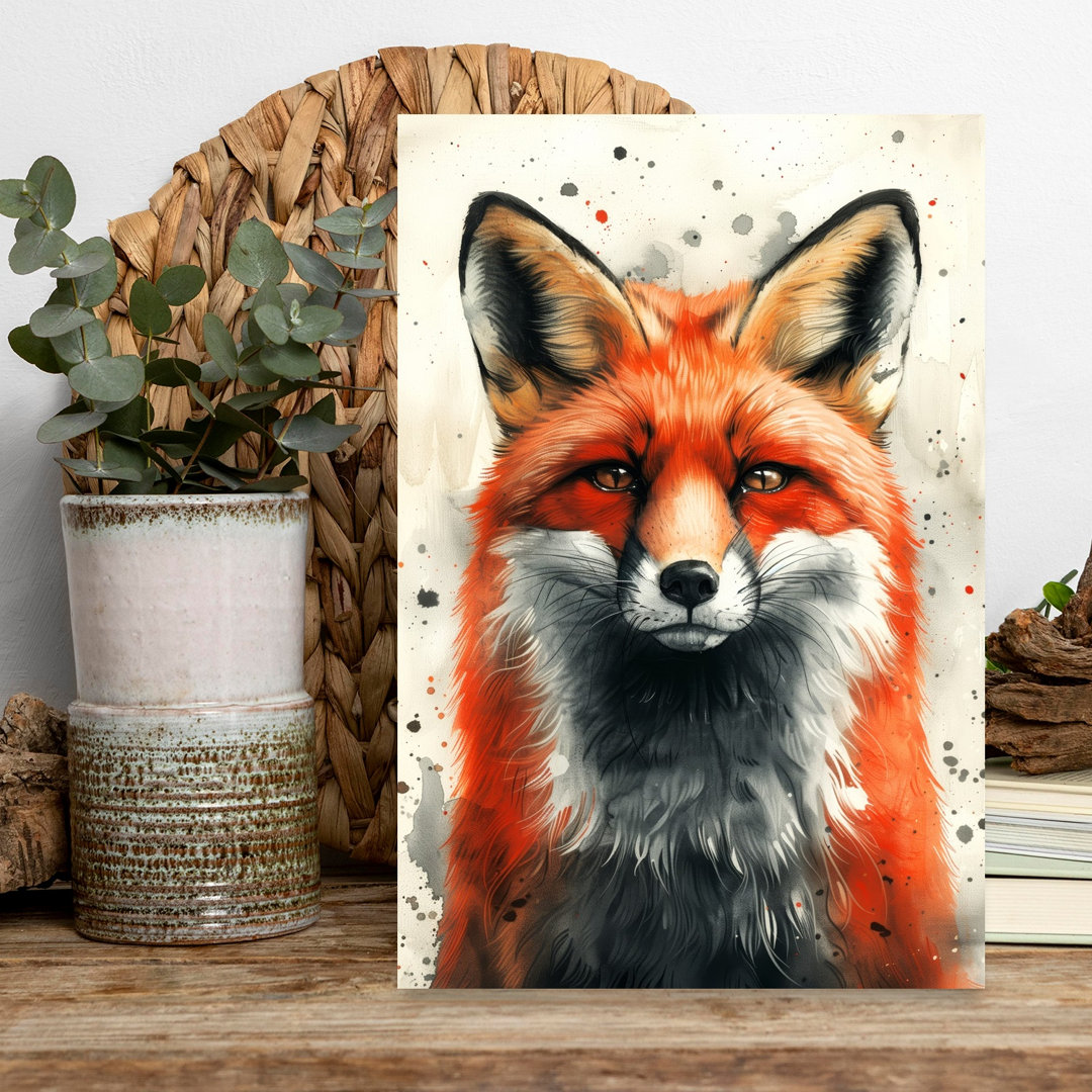 Watercolor Red Fox Portrait Abstract Vibrant Contemporary Fox Nature Portrait Wall Art Print