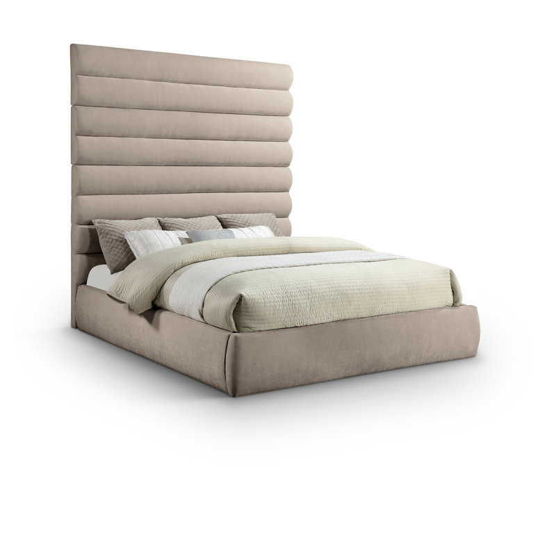 Lit en tissu Adam, Très grand lit, Beige, Chenille Fabric