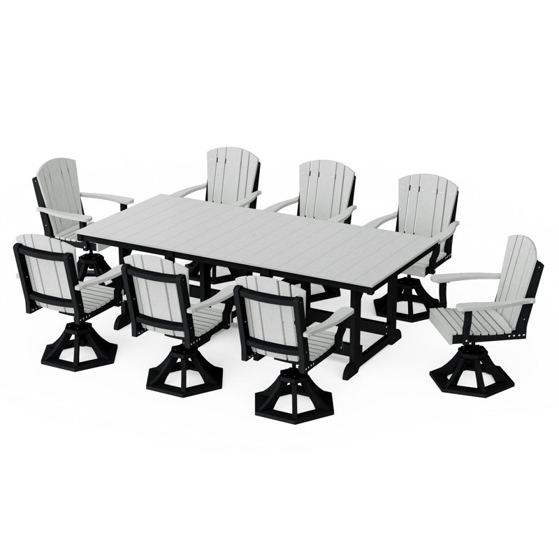 Heritage 9-Piece Swivel Chair Rectangular Dining Set, Light Gray/Black