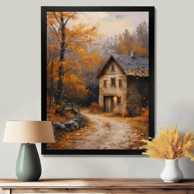 «Brown Yellow Autumn Rustic Retreat Barn» - reproduction d'art murale grange