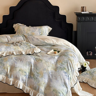 Floral Double-Layer Crinkle Cotton Duvet Cover Set