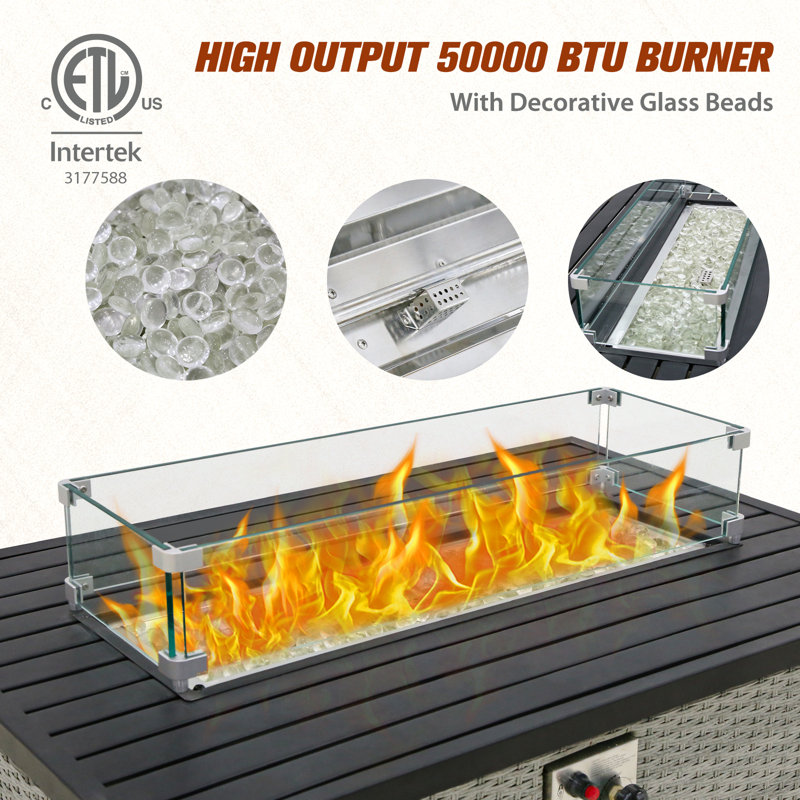42 Inch Gray Wicker and Aluminum Gas Fire Pit Table