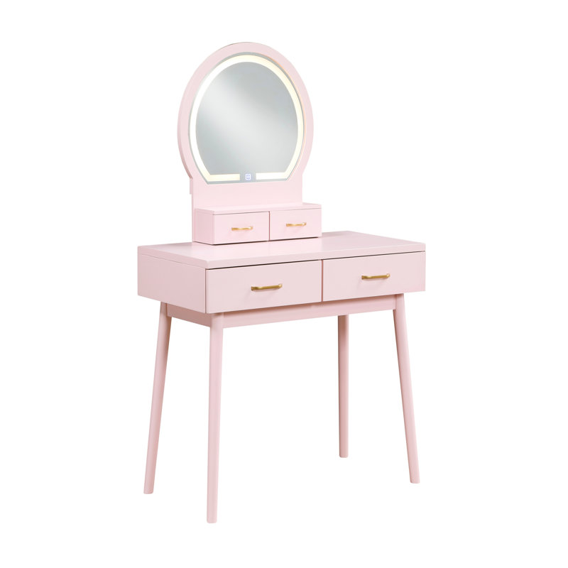 Pink Vanity With Mirror, Stool And Bedroom Drawer Storage Dazzling Dresser Mirror - Essential, Pink