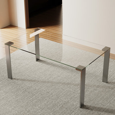 Modern Rectangular Tempered Glass Dining Table | Stainless Steel Legs, 6-8 Seater For Dining & Living Room