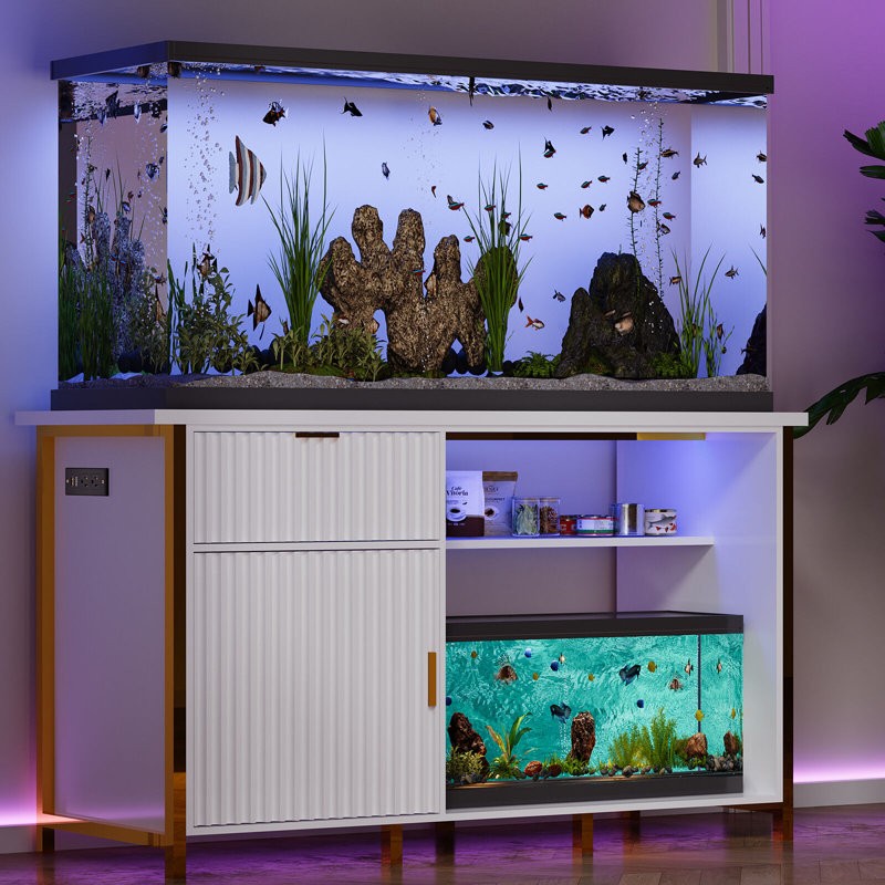 Support pour aquarium Helge 55 à 75 gallons avec support pour aquarium robuste et léger Helge, Blanc