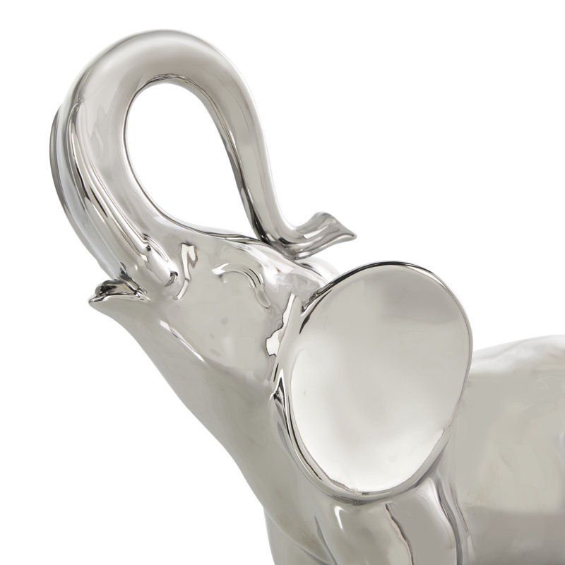 Henslee Ceramic Standing Elephant Sculpture, Argent