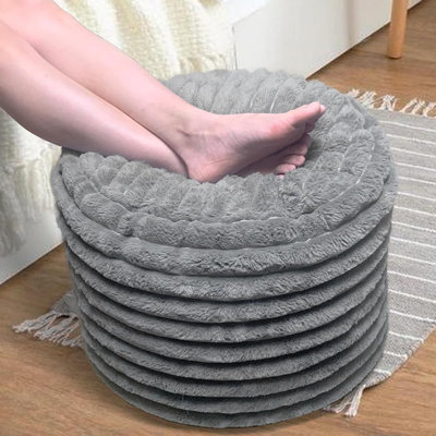 Light Gray Faux Fur Pouf Ottoman 20"x15"