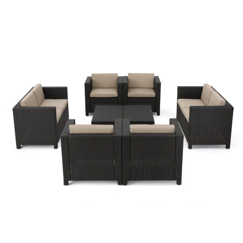 Arville 8 - Person Patio Conversation Set with Cushions, Dark Brown