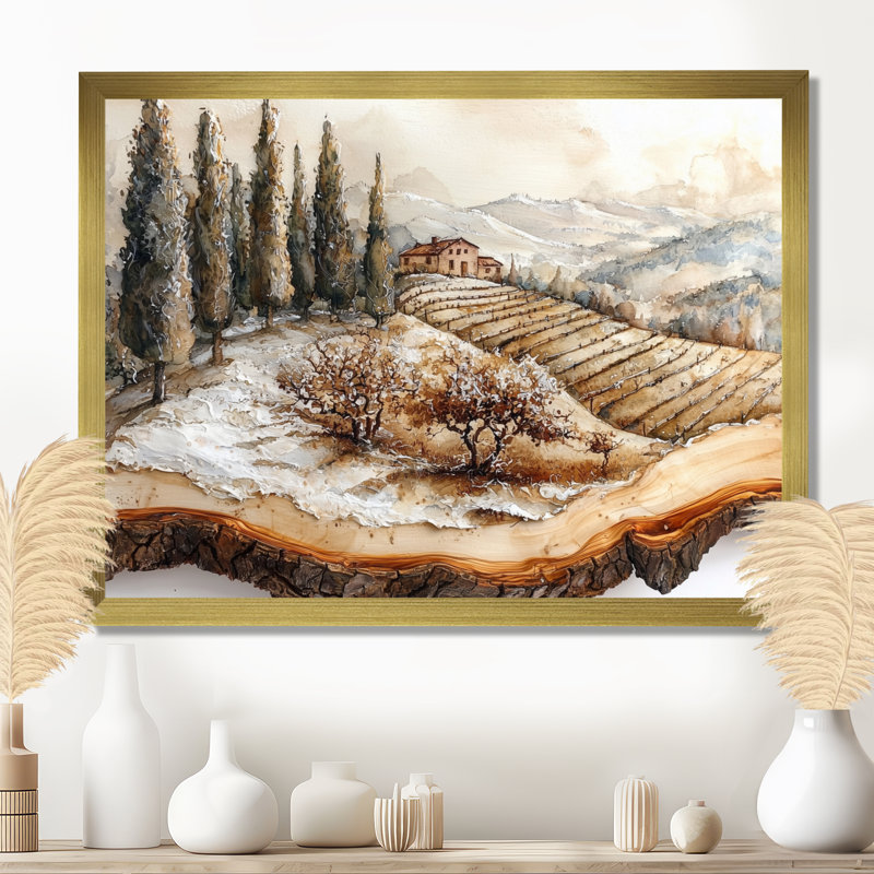 Dinardo - vignoble, art mural, Reproduction encadrée d'une seule photo, H 16 po x l 32 po, Doré