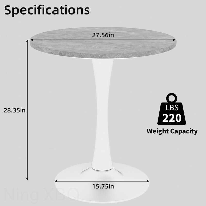 27.6-Inch Round Dining Table Mid-Century Modern, White, Light Gray