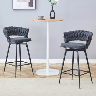 Two Sets Of Rotating High-Legged Stools With Breathable Cotton And Linen Cushions, Suitable For Both Restaurants And Bars