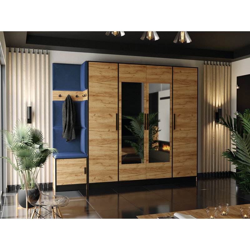 Malcon Hall Tree 260cm Wide with Bench, Oak/Blue