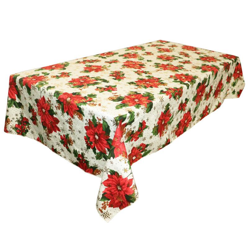 Isella Christmas Floral Christmas Poly-Cotton Tablecloth, Ivory, 48" Square