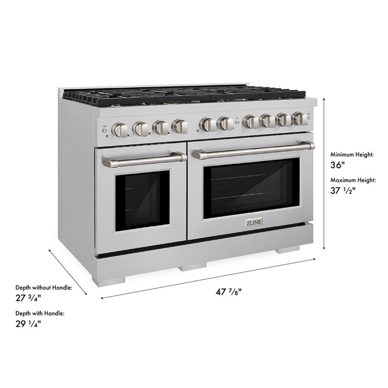 ZLINE 48" Paramount Double Oven Gas Range w/ 8 Burner Cooktop in Stainless Steel