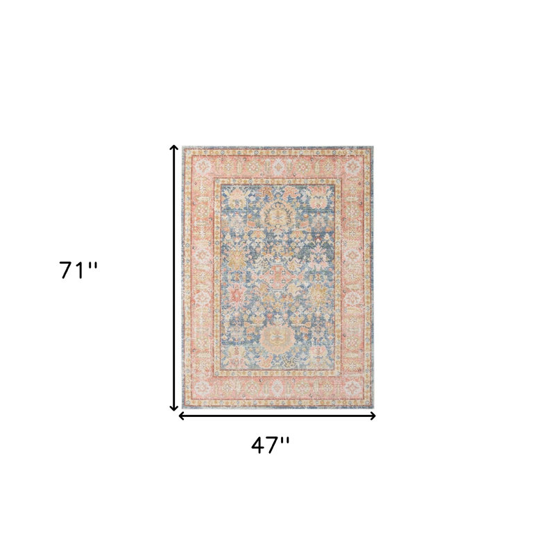 Tapis floral bleu et orange 4 pi x 6 pi
