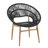 Cyril Outdoor Wicker Papasan Style Dining Chair, Teak Finished Leg and Dark Gray Faux Rattan, Gray Cushion, Set of 2-1125620765