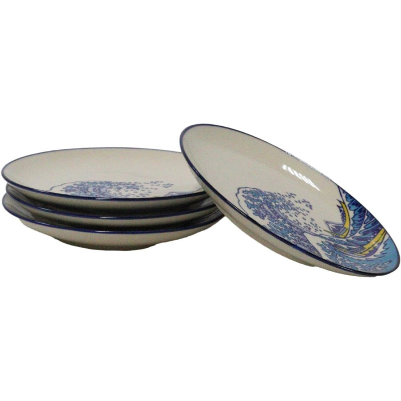 Ensemble de 4 assiettes rondes Hokusai The Great Wave Of Kanagawa Mount Fuji