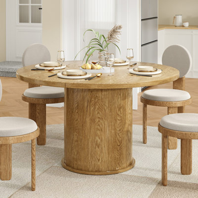 Round Dining Table For 4 People, Small Kitchen Dining Table With Wood Top And Sturdy Metal Pedestal Base, Modern Round Dinner Table For Dining Room, Easy Assembly