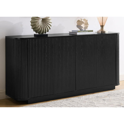64" Modern Fluted Sideboard Buffet Cabinet - Black Storage Credenza
