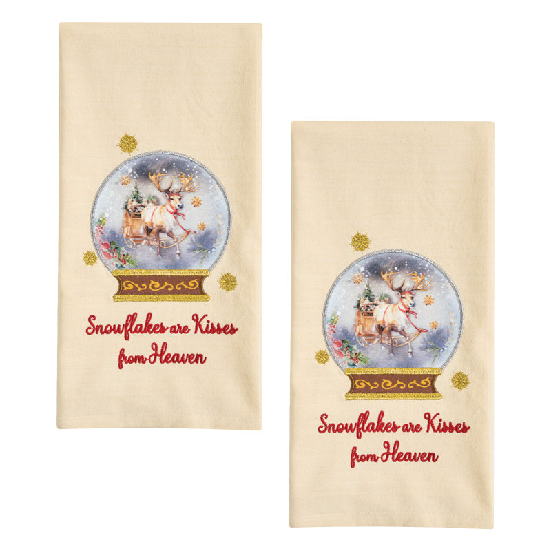  Snow Globe Reindeer Decorative Dishtowel Set Of 2