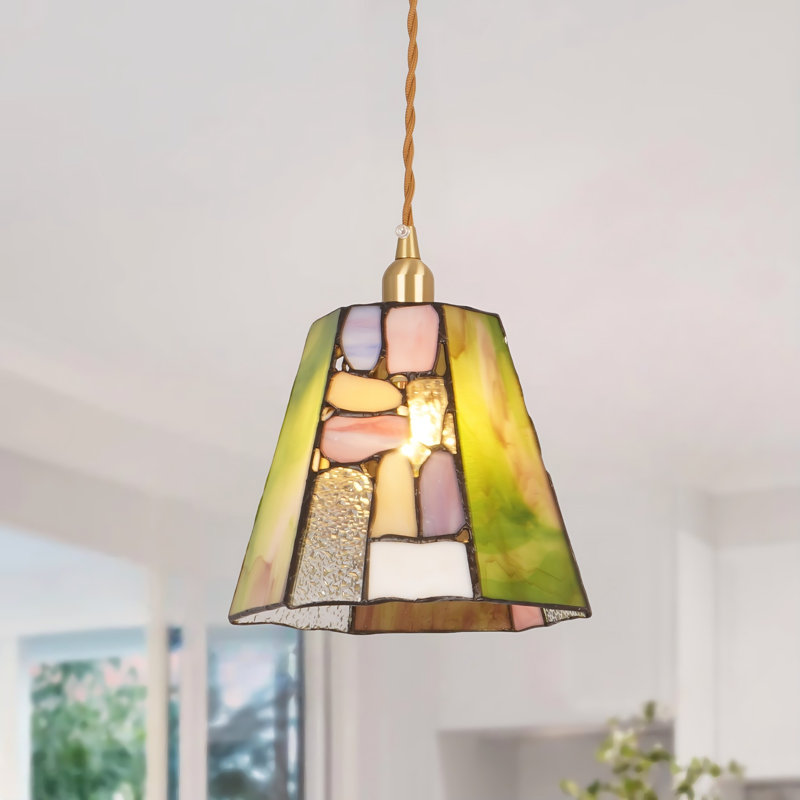7.1" Patchwork Colorful Bedside Pendant Light D18, Glass Hanging Lamp