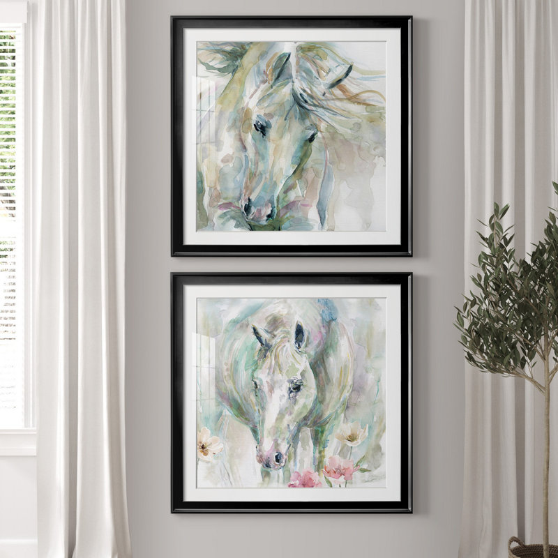 «Exuberant Spirit», ensemble de 2 reproductions d'art, Blanc, H 26,5 po x l 53 po x P 1,5 po, Papier encadré noir