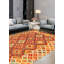 Tapis décoratif en laine de conception unique 4 pi 2 po x 5 pi 10 po noué à la main New Age Ivoire/rouge
