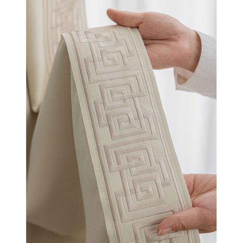 Allison Velvet Room Darkening Curtain Pair (Set of 2), 50" W x 96" L, Cream Fabric/Beige Trim
