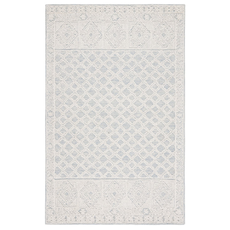 Ivory and Blue Hand-Tufted Wool Abstract Round Rug