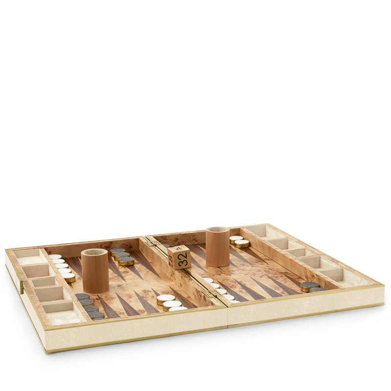 Cream Shagreen Backgammon Set w/ Dice
