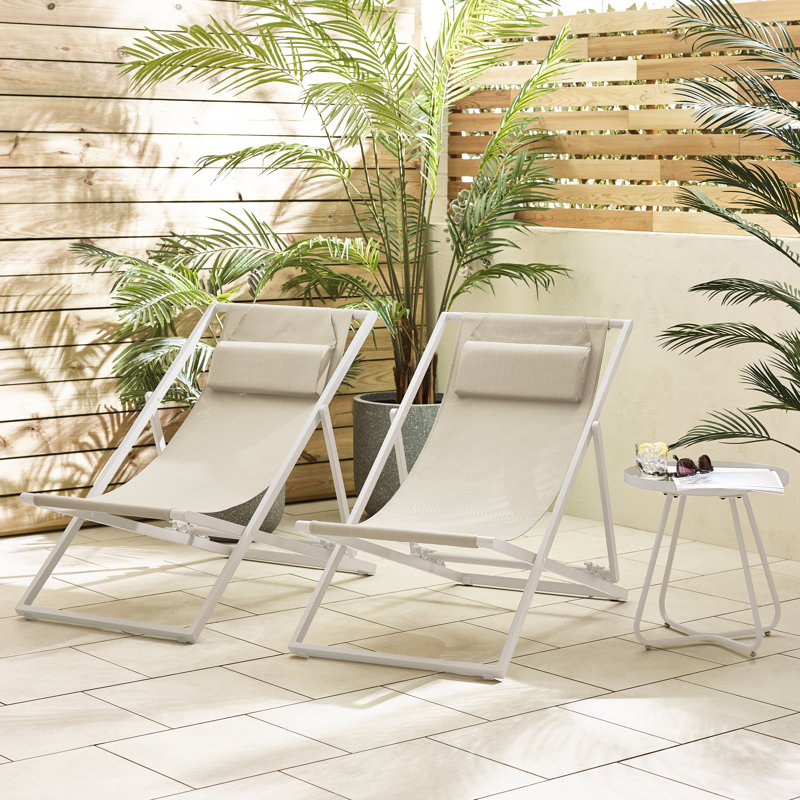 Settera Pair of Garden Sun Lounge Deck Chairs - Classic Set for Modern Patio, Cream