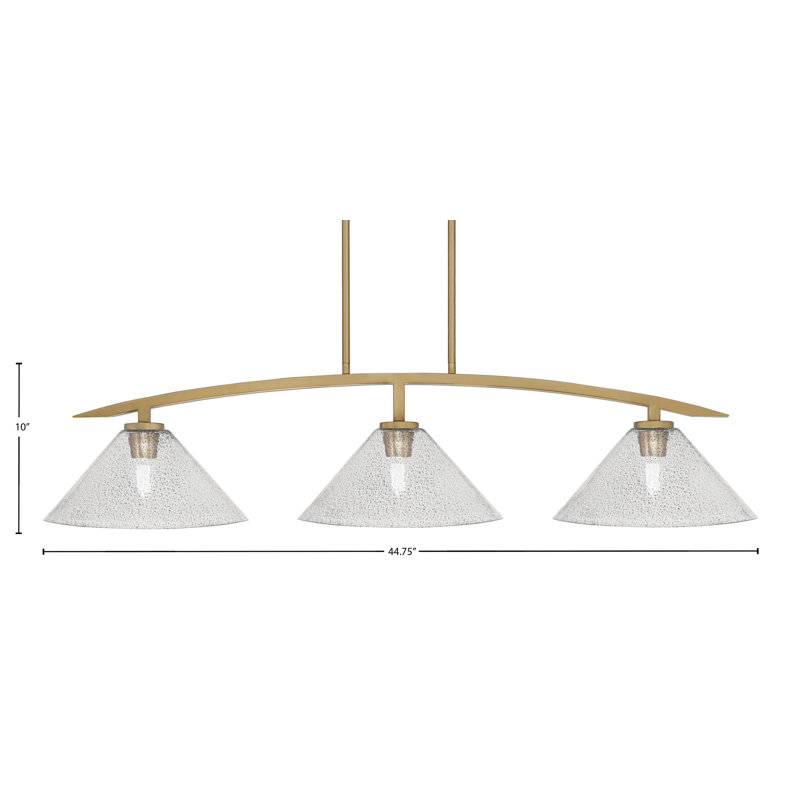 Verre à bulles 3 lumières kurve, Laiton New Age, Fumée, H 10 po x l 44,75 po x P 12 po