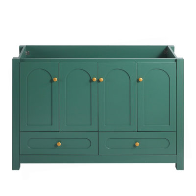 Un meuble-lavabo vert de 48 pouces de large avec un grand espace de rangement - une armoire avec 4 portes à fermeture douce et 2 tiroirs (à l'exception du lavabo en céramique)