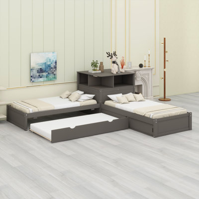 Space-Saving L-Configured Platform Bed with Study Desk, Concealed Storage Compartments, Extendable Bed, and LED Illumination