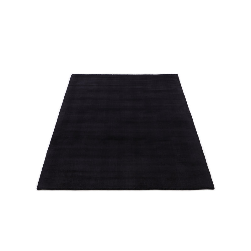 Ava Handmade Viscose Silky Solid Soft Black Rug, Rectangle 60 x 110cm